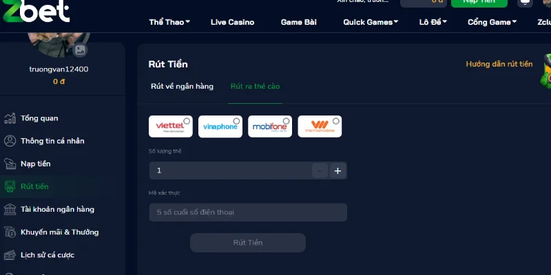 rut tien zbet 2 Rút tiền Zbet thông qua thẻ cào là một lựa chọn khác cho bet thủ
